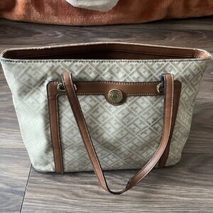 Tommy Hilfiger Beige and Brown Tote Bag